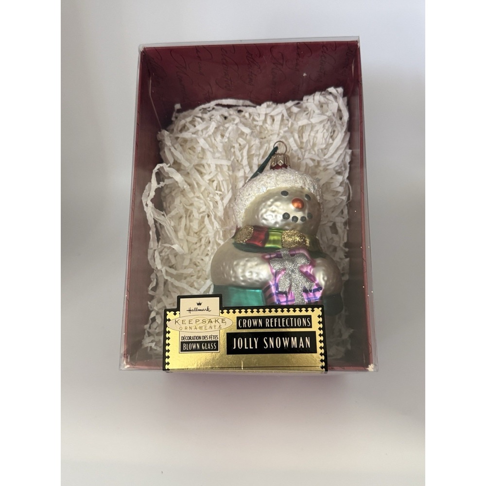 Vtg 1999 Hallmark Christmas Ornament Jolly Snowman Crown Reflections In Box